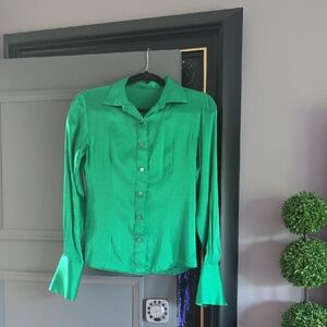 Vibrant Green Button-Up Blouse